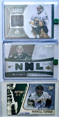 MARTY TURCO AUTOGRAPH SIGNATURE RELIC LOT PACIFIC UPPER DECK SP GAME USED FABRIC - Image 1 of 4