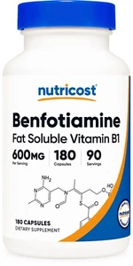 Nutricost Benfotiamine (600 mg) 180 Capsules - Fat Soluble Vitamin B1 - Picture 1 of 5