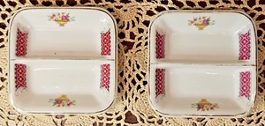Pair of Vintage Porcelain Red Ribbon Pattern Flower Basket Tableware - Picture 1 of 9