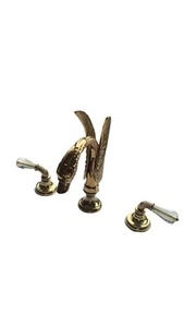 NEW Gold 8" widespread 3 Holes lavatory Crystal swan sink faucet Deck mounted - Picture 1 of 4