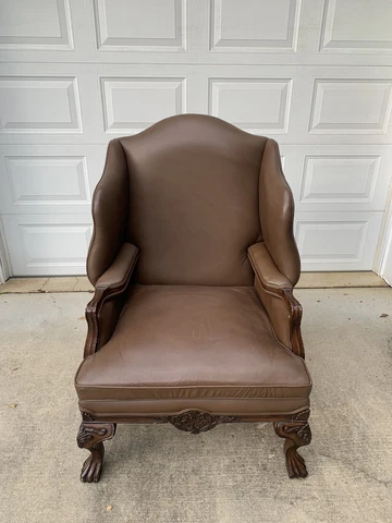 Antique Vintage Leather Wooden Carved Chair Cover