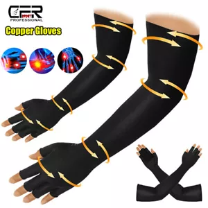 Copper Arthritis Compression Gloves Carpal Tunnel Hand Wrist Brace Arm Support - Picture 1 of 11