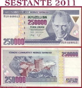 TURKEY TURCHIA 250000 250.000 LIRA 1992 Yellow Triangle Sign 1 P 207 QFDS/AUNC 4 - Imagen 1 de 1