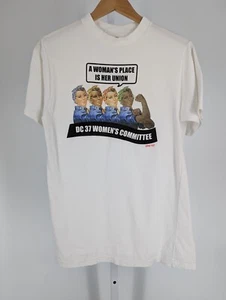 Vintage 90s DC 37 Women's UNITE! New York Union Member T Shirt Protest Feminist - Picture 1 of 4