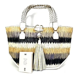 Auténtico bolso de mano Anya Hindmarch de cuero de paja multicolor con borla - Imagen 1 de 24