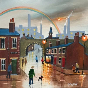 MAL.BURTON ORIGINAL OIL PAINTING THE LAST RAINBOW NORTHERN ART DIRECT . - Picture 1 of 2