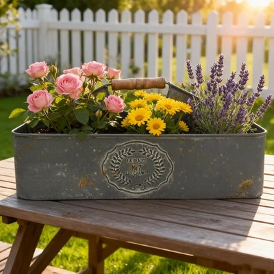 Maceta metálica vintage con mango de madera, maceta rústica con 6 compartimentos... Foto 1 de 4