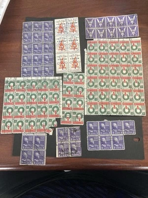 US Vintage Postage Stamps Large Blocks  Lot of 100+ Used NH 1938 to 1965 - Image 1 of 2