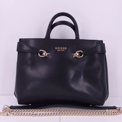 Guess Lorelei Girlfriend Medium Black Satchel Handbag Gold Purse Bag Magnetic - Image 1 of 4