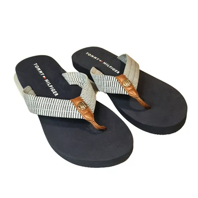 Chanclas Tommy Hilfiger para mujer talla 8 acento de cuero azul y blanco a rayas” Foto 1 de 4