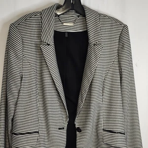Women's Size 14 White Black Polyester Blend Single Button Blazer Jacket Casual - Picture 1 of 8