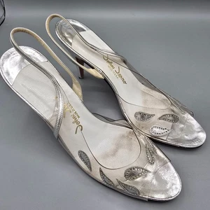 Vintage 1970s/1980s John Jerro Rhinestone Paisley Slingback Disco Heels (10AA) - Picture 1 of 15