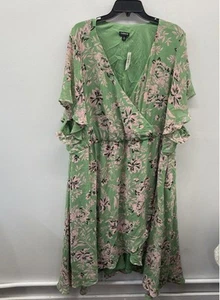 Torrid Women Green Floral Short Sleeve Flowy Dress Sz 6x 30 NWT - Picture 1 of 5