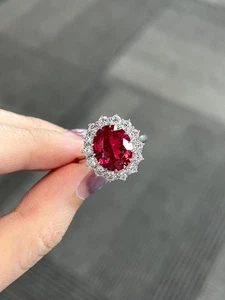 Impresionante anillo de boda de diamantes y rubíes naturales de 3,07 quilates de oro blanco macizo de 14 quilates - Imagen 1 de 5
