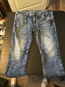 Men’s Rock Revival Jeans Sz 40 33 Blue Wash Carl Straight Leg Y2K Vintage  - Picture 1 of 15