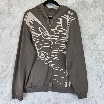 Armani Exchange Hoodie Mens Large Brown Full Zip Graphic Sweatshirt Cotton - Image 1 of 4