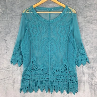 Top Para Mujer Medio Verde Transparente Boho Crochet Encaje Hippie Retro Cottagecore Informal Foto 1 de 4