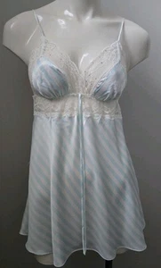 Vtg Victoria's Secret Rhinestone White&Blue Liquid Satin Babydoll Nightgown! L - Picture 1 of 4