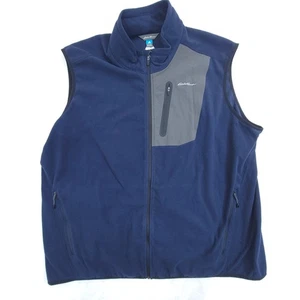 EDDIE BAUER Mens Fleece Vest 3XL Navy Blue Color block Polyester Zip Pockets - Picture 1 of 7