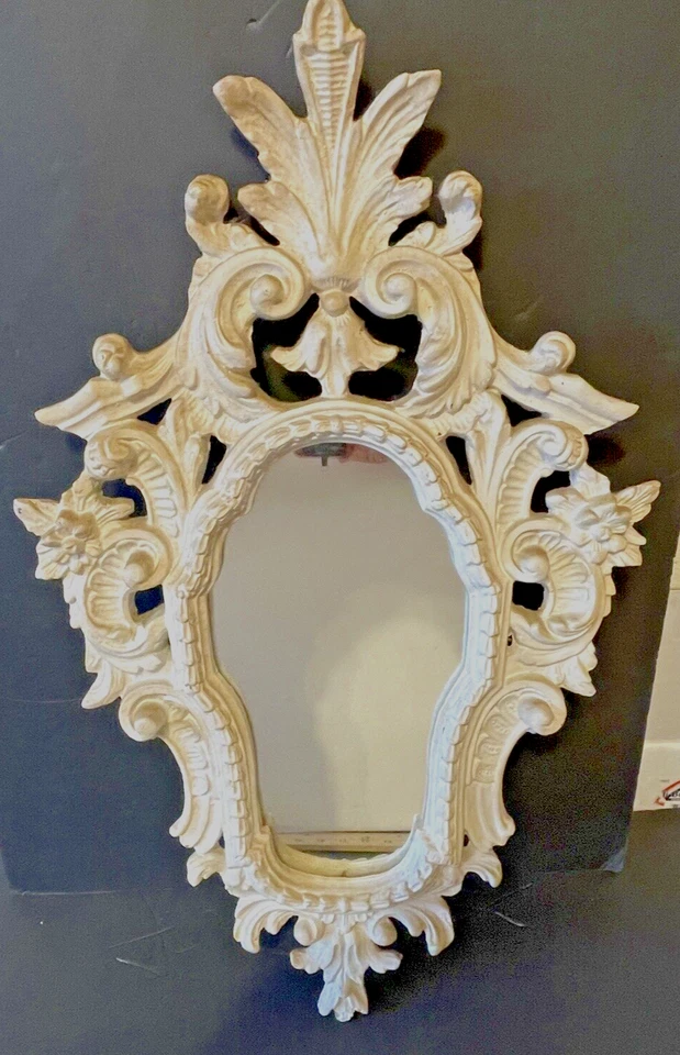 Vintage Ornate Rococo Style Wall Mirror Resin Framed 24" Baroque Scroll Design - Image 1 of 4