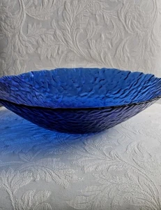 Hand Blown Cobalt Blue Art Glass Bowl 12" Heavy Studio Textured Modern - Picture 1 of 12
