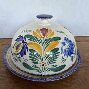 VTG Henriot Quimper BUTTER CHEESE France HAND PAINTED Tray Dish Signed - Picture 1 of 11