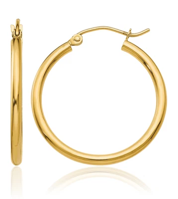 10K Solid Yellow Gold 2mm Round Medium Hoop Earrings - Image 1 of 4