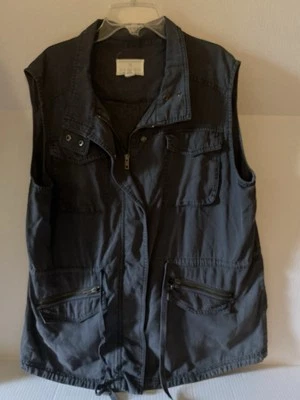 Caslon Women’s Zip Vest XL Sleeveless Drawstring Pockets Jacket Grey - Image 1 of 4