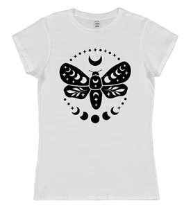 Mystical Moth T-Shirt Moon T-Shirt Celestial Insect Boho Witchy Halloween Tee - Picture 1 of 4