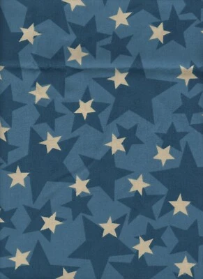 * (2) FQ  * MARCUS BROTHERS * IVORY & BLUE STARS * ON BLUE * 1/2 YARD TOTAL * - Image 1 of 2