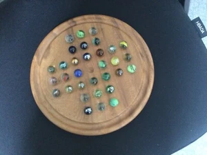 Wooden Solitaire Board With Glass Marbles - Picture 1 of 2