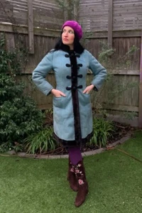 Afghan Penny Lane Sheepskin Coat Pale Blue Vintage 60s 70s vintage princess - Picture 1 of 18