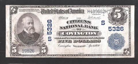 EXTREMELY RARE CITIZENS NATIONAL BANK  OF COVINGTON VA 1902 $5, CHARTER# 5326 Cover