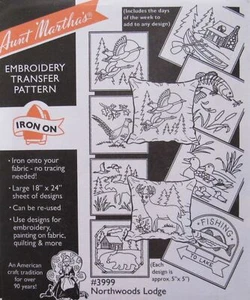 Aunt Marthas 3999 Northwoods Lodge Embroidery Transfer Pattern Cabin Fishing NEW - Picture 1 of 1