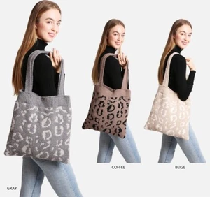 ComfyLuxe Leopard Pattern Knitted Small Tote Bag - Picture 1 of 13