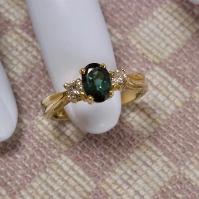 NEW 14K YELLOW GOLD 1.20ct THREE STONE TOURMALINE & DIAMOND RING (size 6.5) - Image 1 of 4