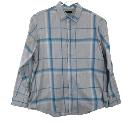 Alfani Shirt Mens XL Button Up Gray Blue Plaid Long Sleeve Casual - Image 1 of 4