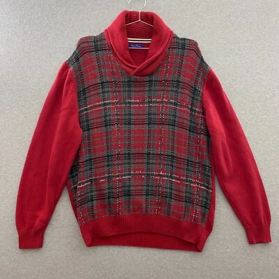 Suéter Alan River Para Hombres XLarge Rojo Cuadros Chal Cuello 100% Algodón Vacaciones Foto 1 de 4