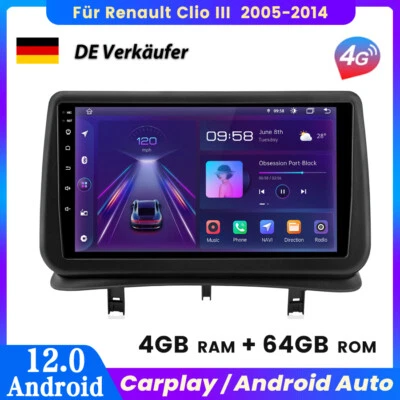 4+64GB Carplay Android Autoradio Für Renault Clio III 2005-2014 GPS NAVI BT DAB+ - Bild 1 von 4