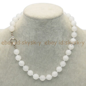 Natural White Jade 8/10/12/14mm Round Gemstone Beaded Jewelry Necklace 16-48''