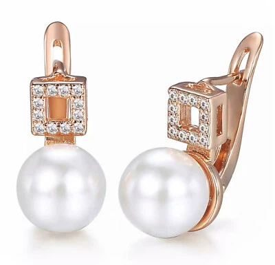 Creolen Pearl Ohrringe Rotgold Rosegold Vergoldet Zirkonia Geschenketui 001 - Bild 1 von 2