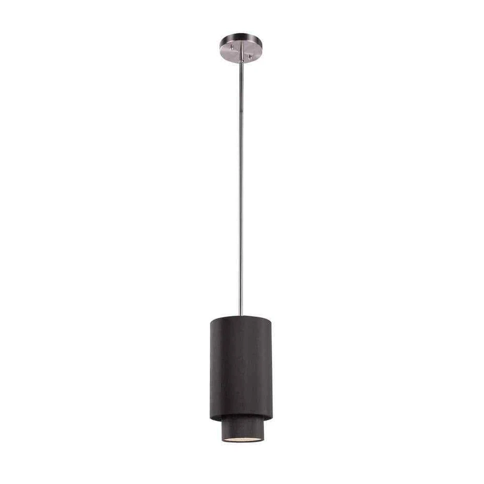Bel Air Lighting Schiffer 1-Light Brushed Nickel Mini Pendant with Black Shade - Image 1 of 1