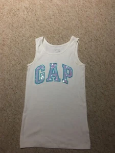 GAP Girl White size 8-9 years sleeveless top with sequins logo Gap/perfect cond - Picture 1 of 2