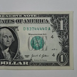 Quad Note - 4 of a Kind $1 Dollar Bill D83744440 Fancy Serial Number (B220) - Picture 1 of 4