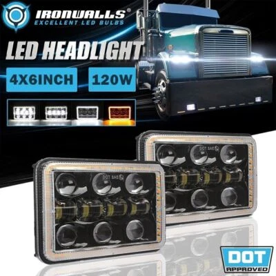 Par de faros LED alto/bajo DRL para Freightliner FLD120 FLD112 Kenworth W900 Foto 1 de 4