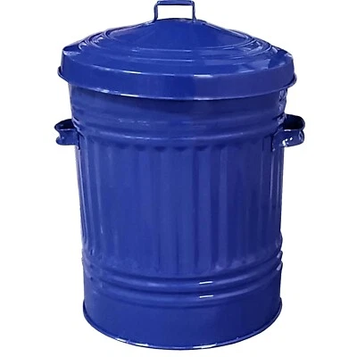 30L Galvanised Metal Bin Rubbish Waste Dustbin Animal Feed Storage NAVY 46cm - Image 1 of 4