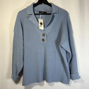 LILLUSORY Oversized Preppy Sweater V Neck 2 Button Collared Sz Large - Picture 1 of 5