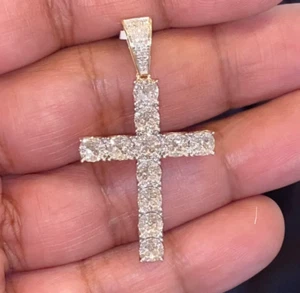 10K YELLOW GOLD 1 CARAT 1.75 INCHES REAL DIAMOND MEN CROSS PENDANT CHARM CROSS - Picture 1 of 1