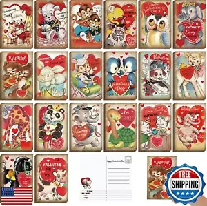 Nuanchu 80 Pcs Vintage Valentine's Day Cards Bulk 4'' x 6'' Retro Cute Animal - Picture 1 of 5