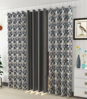 Curtains Polyester Tree Printed Set of 3 Pcs Grey for Long Door 4 Feet x 9 Feet - Изображение 1 из 3